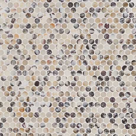 Calacatta Monet 1" Penny Round Honed Marble Mosaic Tile