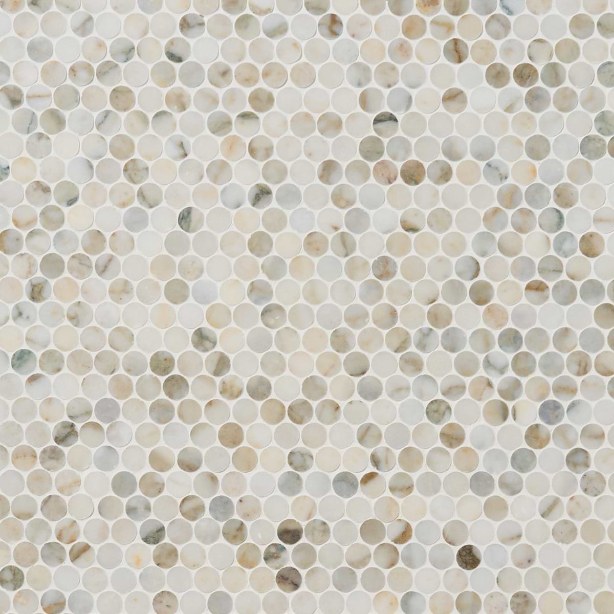 CALACATTA VERDE Premium 1" Penny Round Honed Marble Mosaic Tile