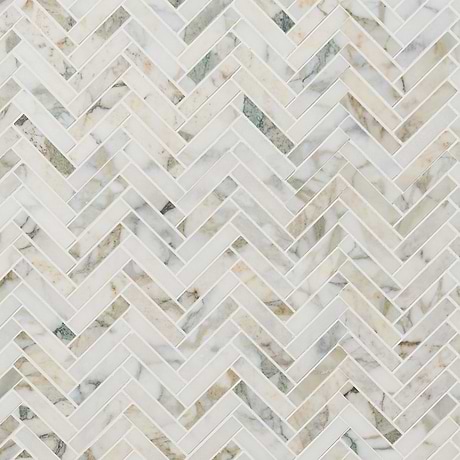 Calacatta Verde Premium 1x3 Herringbone Honed Marble Mosaic Tile
