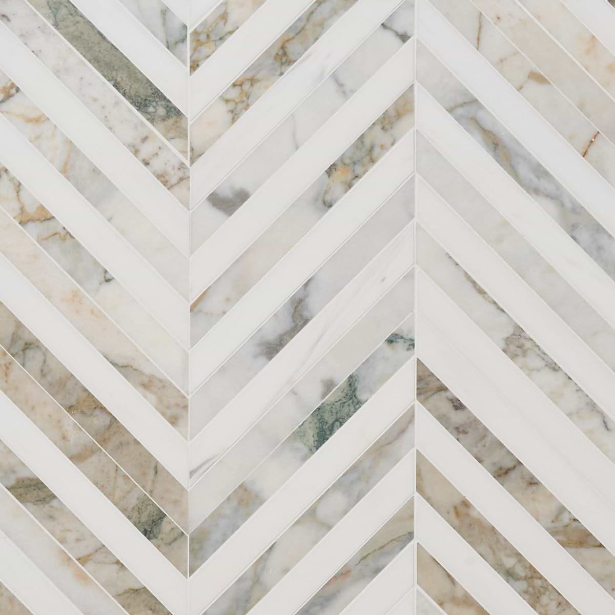 CALACATTA VERDE Premium and and Bianco Dolomite 3x9 Chevron Honed Marble Mosaic Tile