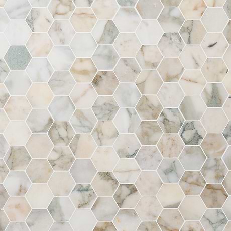Calacatta Verde Premium 2" Hexagon Honed Marble Mosaic Tile