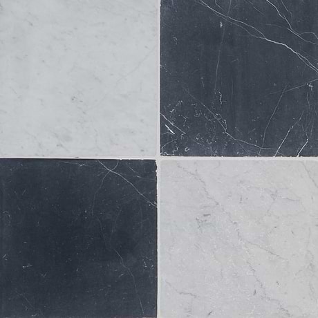 Avanti Checkerboard Nero Marquina Black and Bianco Carrara White 12x12 Tumbled Marble Tile