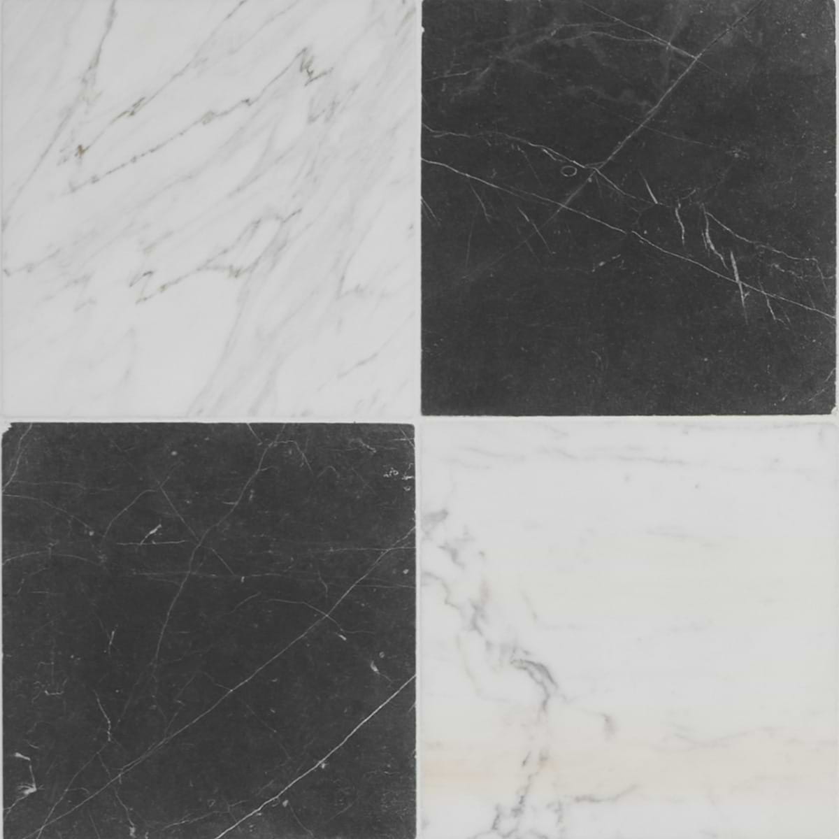 AVANTI Nero Marquina Black and Calacatta Gold 12x12 Tumbled Marble Checkerboard Tile