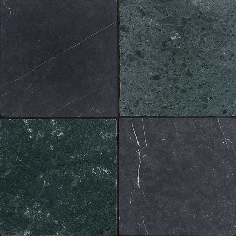 Avanti Nero Marquina Black and Verde Green 12x12 Tumbled Marble Checkerboard Tile
