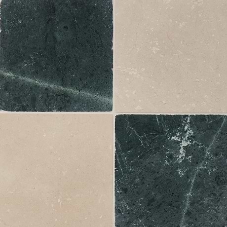 Avanti Verde Green and Crema Marfil Beige 12x12 Tumbled Marble Checkerboard Tile