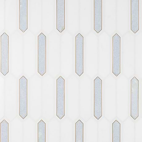 Zeus Blue Celeste 2x8 Picket Polished Marble and Brass Mosaic Tile