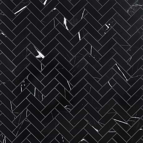 Nero Marquina Black 1x3 Herringbone Polished Marble Mosaic