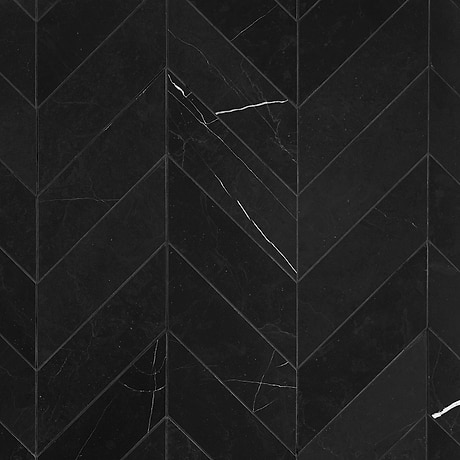 Nero Marquina Black 3x12 Chevron Honed Marble Tile