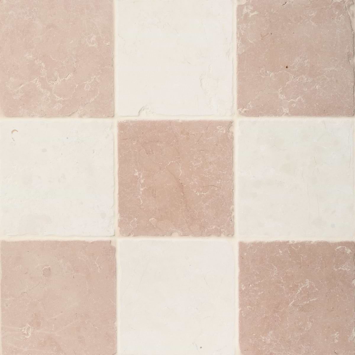 BIANCO & ROSA PERLINO 8x8 Tumbled Marble Checkerboard Tile