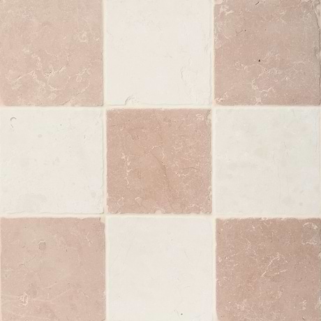 Bianco & Rosa Perlino 8x8 Tumbled Marble Checkerboard Tile