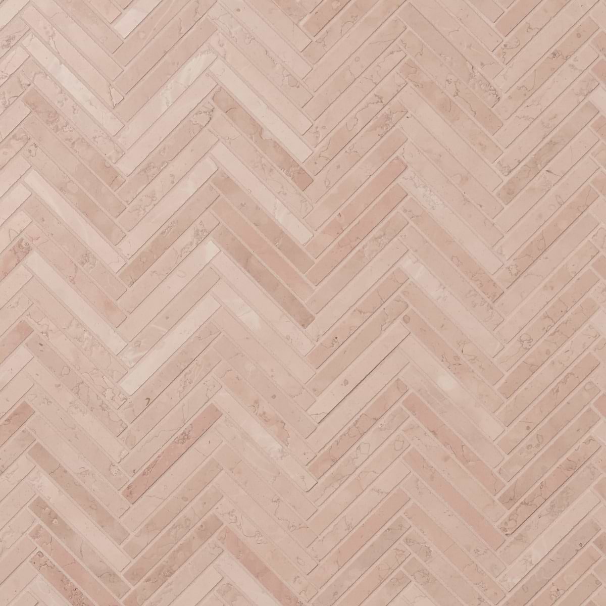 ROSA PERLINO 1.5x4 Herringbone Brushed Marble Mosaic Tile