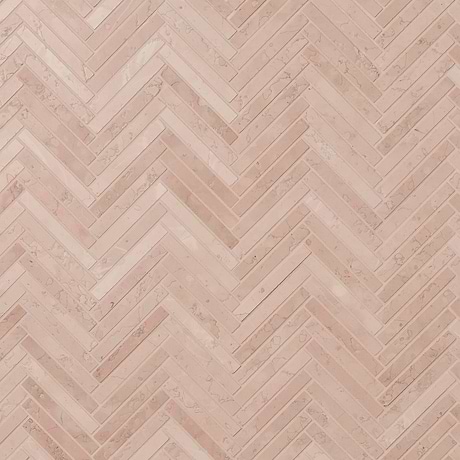 Rosa Perlino 1.5x4 Herringbone Brushed Marble Mosaic Tile