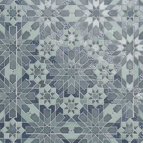 Cantico Taza Ocean Blue 14x14 Mixed Finish Lava Stone and Cement Mosaic Tile