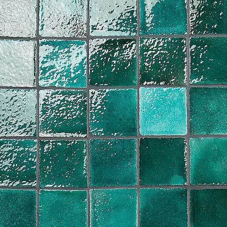 Breeze Tide Turquoise 4" Square  Crackled Glossy Terracotta Tile