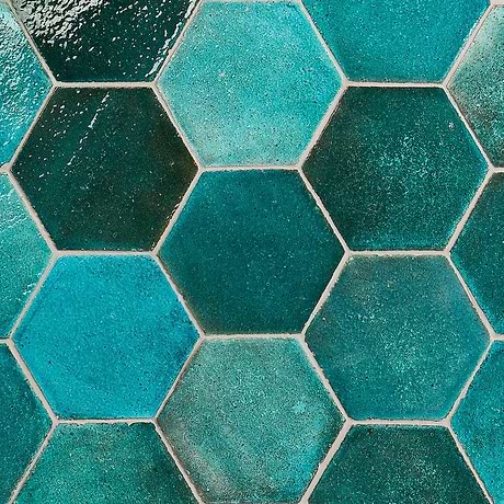 Breeze Tide Turquoise 8" Hexagon Crackled Glossy Terracotta Tile
