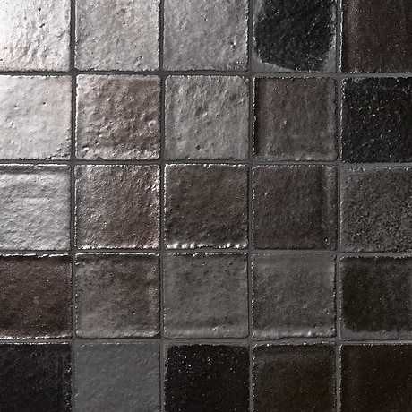 Terra Ember Jet Black 4x4 Handmade Metallic Crackled Matte Terracotta Tile