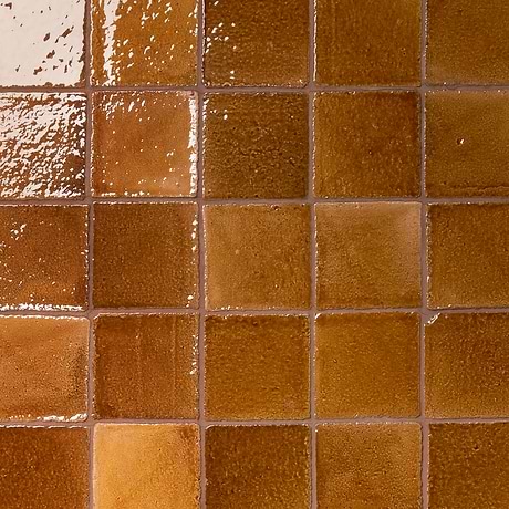 Terra Ember Ocre Brown 4x4 Handmade Crackled Glossy Terracotta Tile