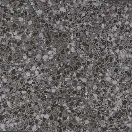 Six Hexagon Graphite Gray 12.5" Terrazzo Look Matte Porcelain Tile