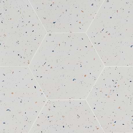 Six Hexagon Multi White 12.5" Terrazzo Look Matte Porcelain Tile