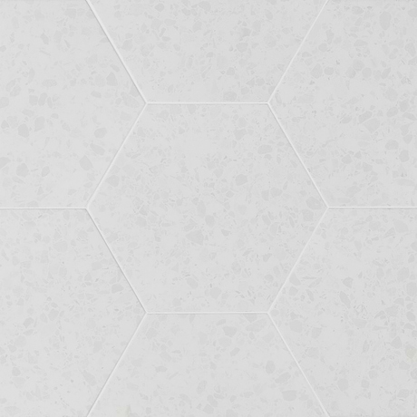 Six Hexagon White 12.5" Terrazzo Look Matte Porcelain Tile