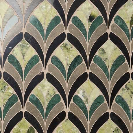Konwalia Verde Green Floral Marble Mosaic Tile