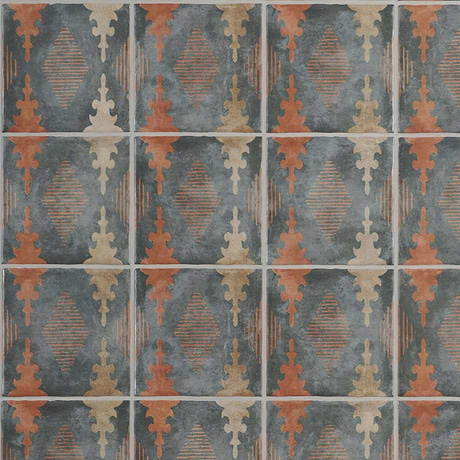 Talia Aztec Blue Terracota 5x5 Matte Ceramic Tile by Paula Purroy