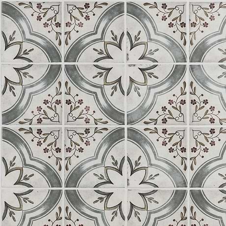 Talia Blossom Blue Gray with Gold 5x5 Matte Ceramic Tile by Paula Purroy