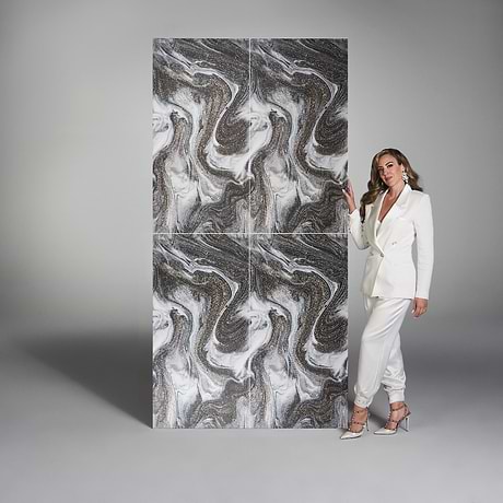 Australis White Deco 24x48 Polished Porcelain Tile by Paula Purroy