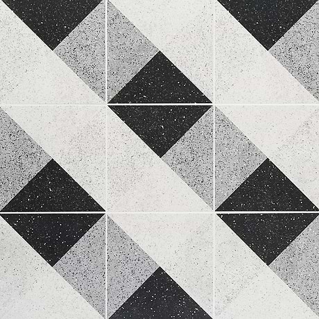 Art Geo Deco Charcoal Black 8x8 Terrazzo Matte Porcelain Tile by Elizabeth Sutton