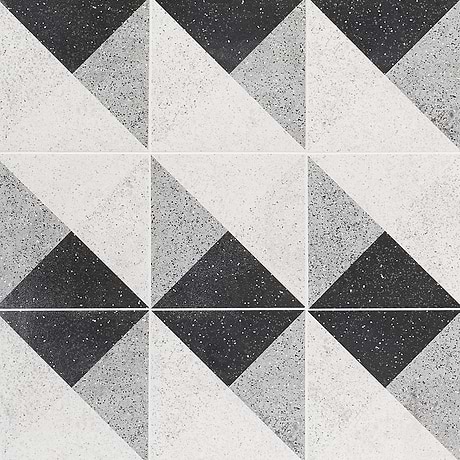 Art Geo Deco Charcoal Black Terrazzo Look Matte Porcelain Tile by Elizabeth Sutton