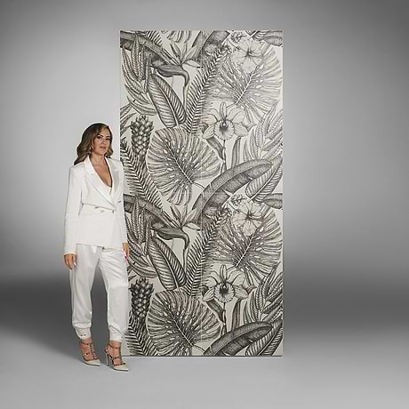Art Gallery Gardenia Black and White 24x48 Artisan Decor Matte Porcelain Tile by Paula Purroy