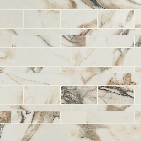 Dreamstone Calacatta Rustico Beige Railroad Polished Porcelain Mosaic