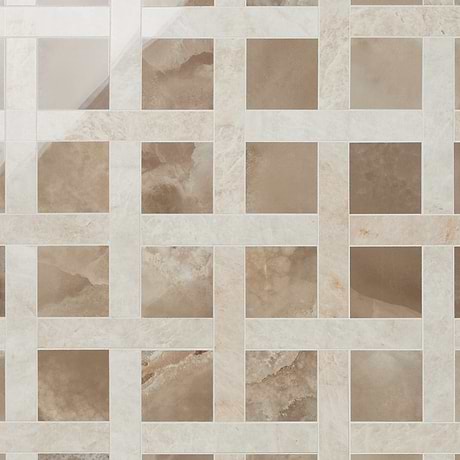 Grand Taj Mahal Cleo Dark Brown and Beige Polished Porcelain Mosaic Tile