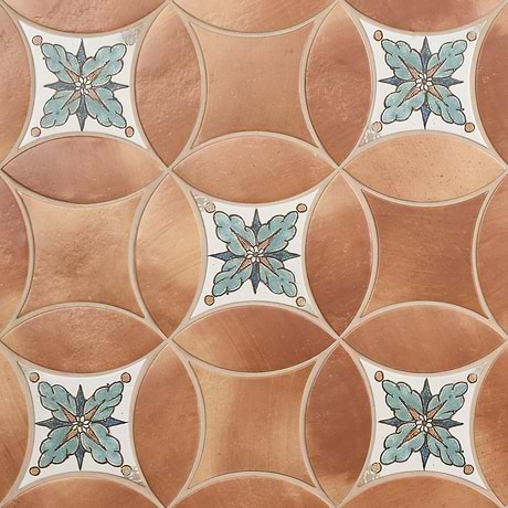 Raval Canyon Terracotta 3x8 Petal and 6x6 Kite with Deco Amelia Multicolor Kite Matte Porcelain Tile