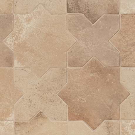 Parma Cotto Brown Matte Star and Cotto Brown Matte Cross 6" Terracotta Look Porcelain Tile