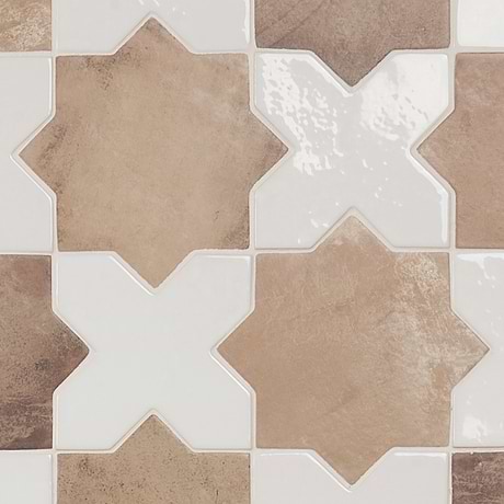 Parma Cotto Brown Matte Star and White Polished Cross 6" Terracotta Look Porcelain Tile