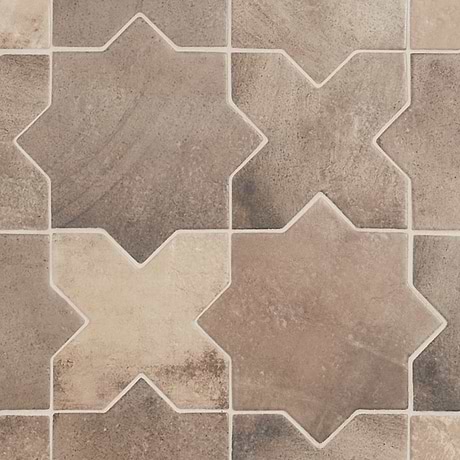 Parma Taupe Matte Star and Taupe Matte Cross 6" Terracotta Look Porcelain Tile
