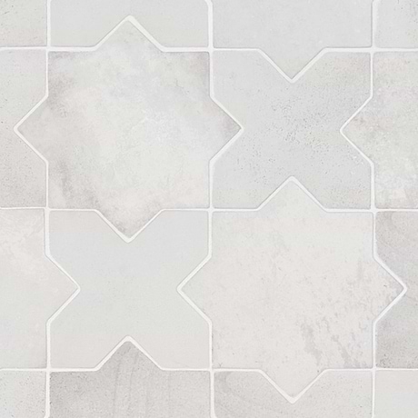 Parma White Matte Star and White Matte Cross 6" Terracotta Look Porcelain Tile