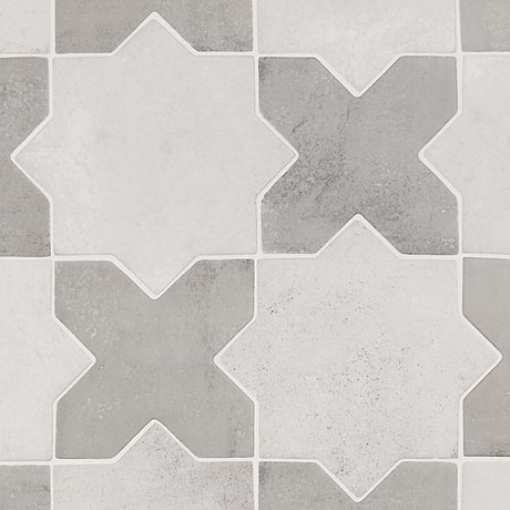 Parma White Matte Star and Dove Gray Matte Cross 6" Terracotta Look Porcelain Tile
