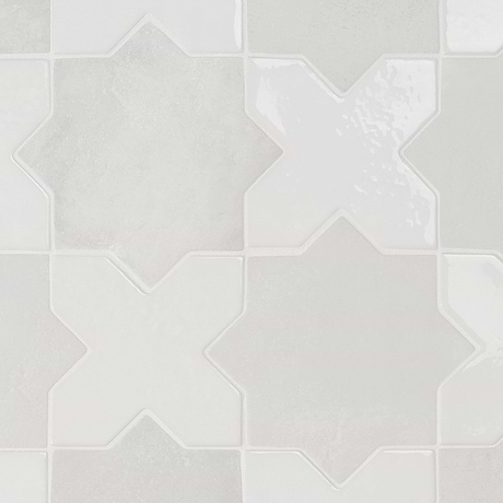 Parma White Matte Star and White Polished Cross 6" Terracotta Look Porcelain Tile