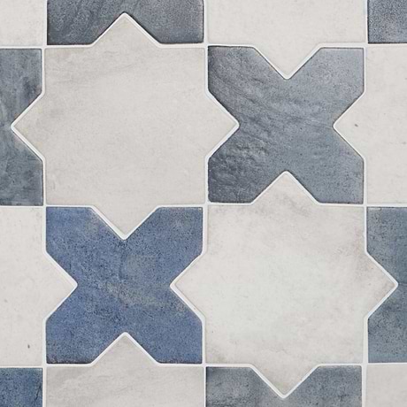 Parma White Matte Star and Denim Blue Matte Cross 6" Terracotta Look Porcelain Tile