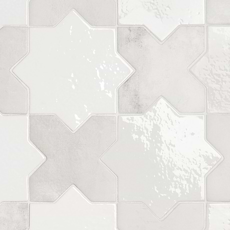 Parma White Polished Star and White Matte Cross 6" Terracotta Look Porcelain Tile