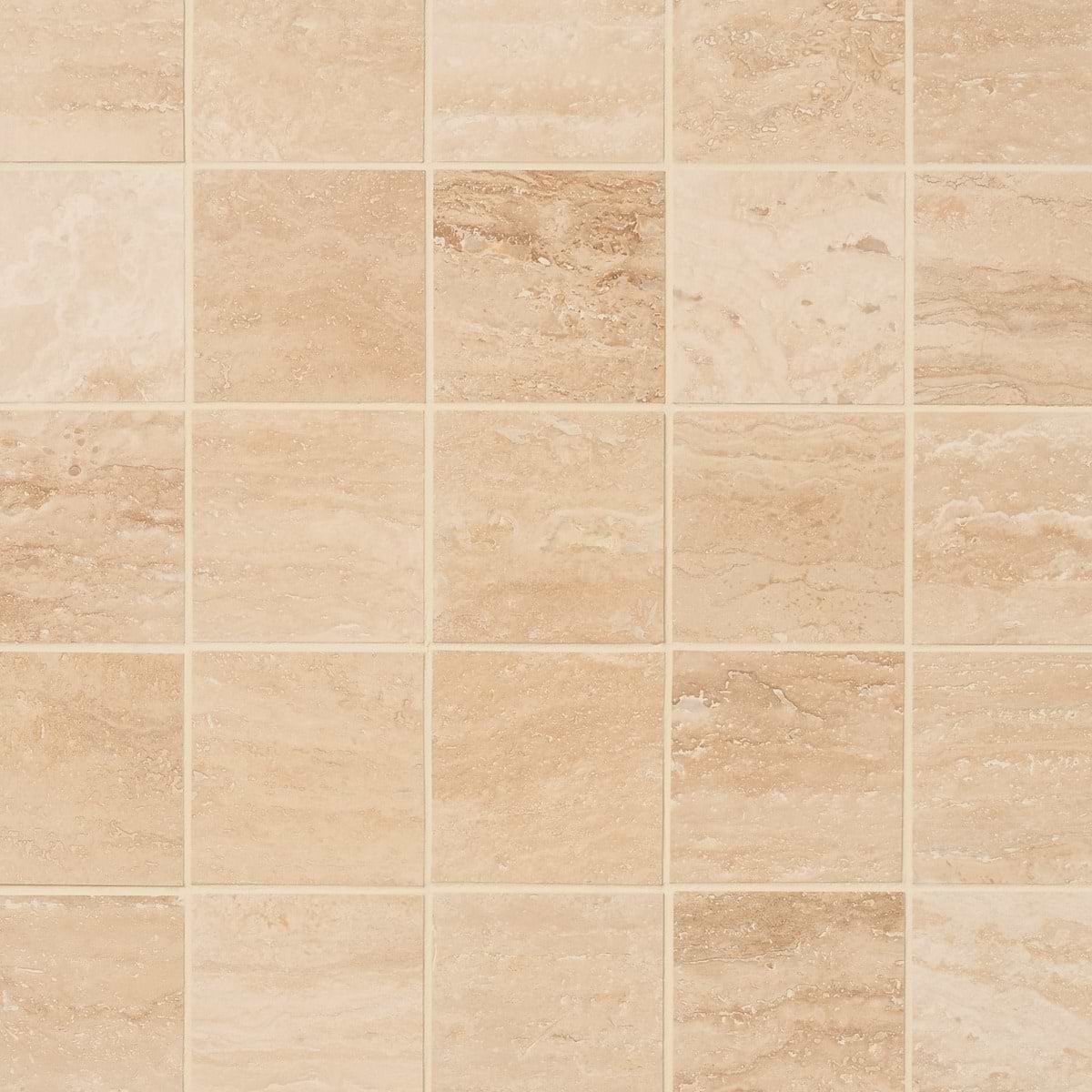 TRAVERTINE PREMIUM Classic Travertine 4x4 Filled Brushed Vein Cut Tile