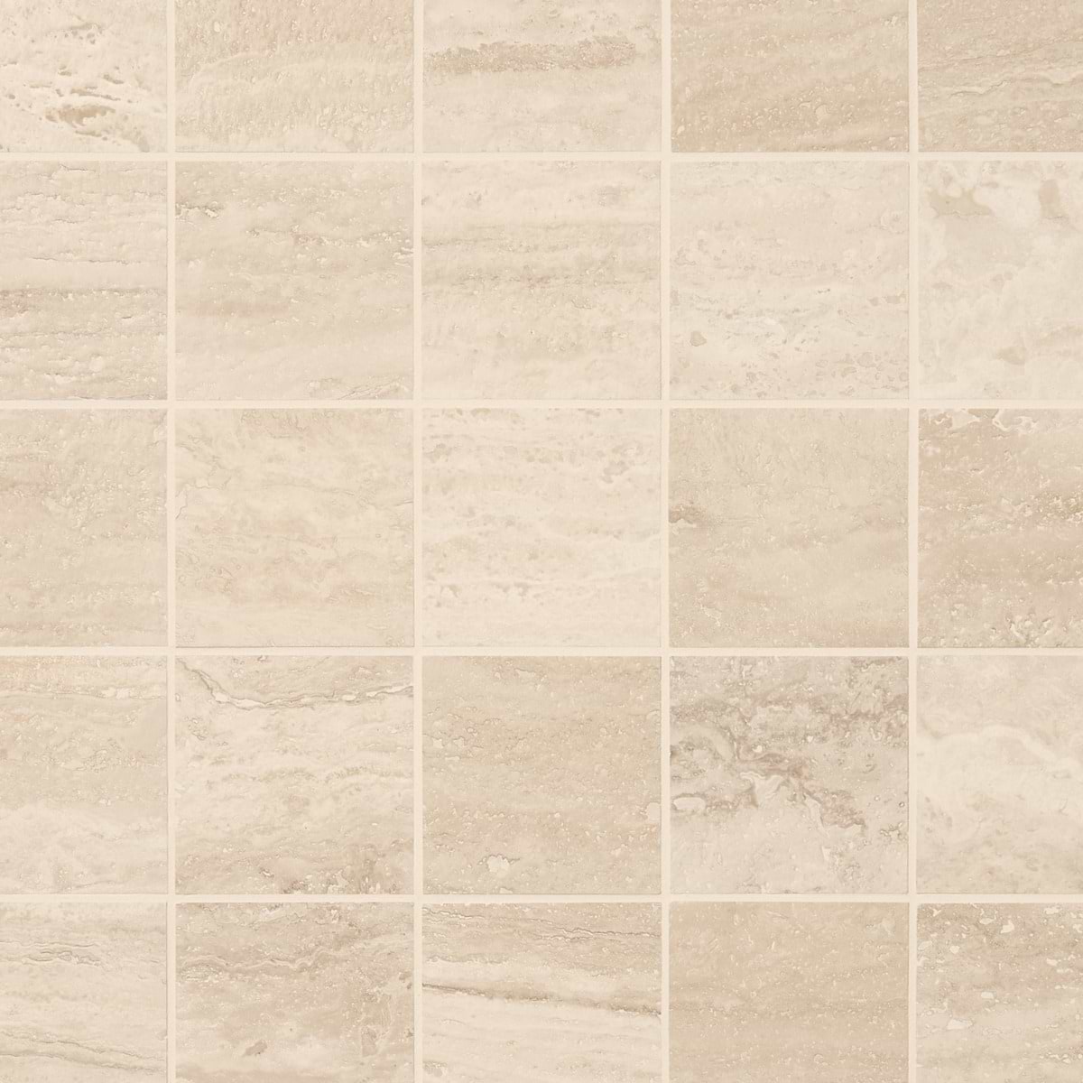 TRAVERTINE PREMIUM Ivory Travertine 4x4 Filled Brushed Vein Cut Tile