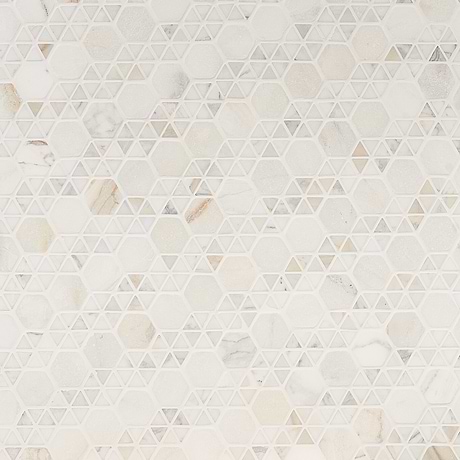 Aspekt Hex Calacatta Hexagon White Honed Marble Mosaic Tile