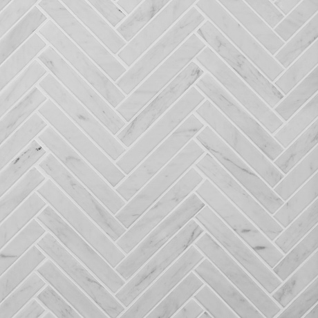 Velour Bianco Carrara 1x6 Herringbone Leather Marble Mosaic Tile