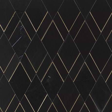 Enver Nero Black Diamond Polished Marble & Brass Mosaic