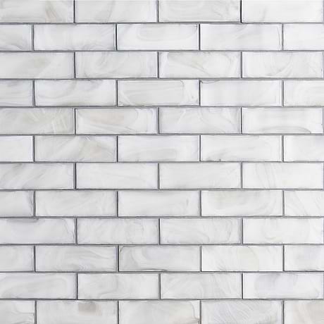 Magico Iridescent Pearl White 2x6 Polished Glass Mosaic Tile