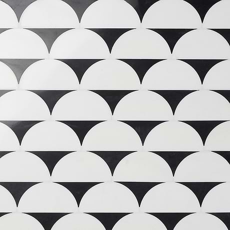 Moonrise Black Jade and White Thassos Polished Marble Waterjet Mosaic