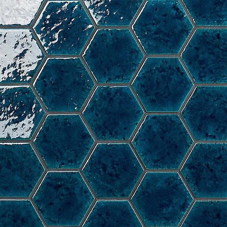Breeze Ocean Blue 4.5" Hexagon Crackled Glossy Porcelain Tile